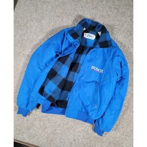 Vintage 90s Anheuser Busch Beer Bomber Varsity Jacket Medium Blue USA Made Plaid